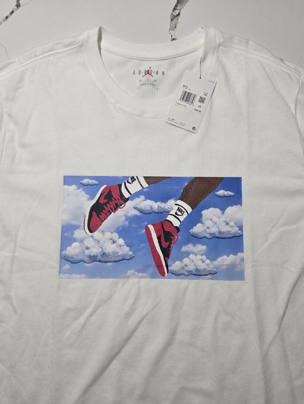 Jordan Men’s White Graphic Print Crew Neck Short Sleeve T-Shirt 2XL FZ1967-100